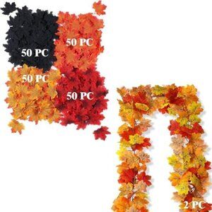 2PC Fall Garland and 200PC Fall Leaves Bulk for Fall Home Decorations